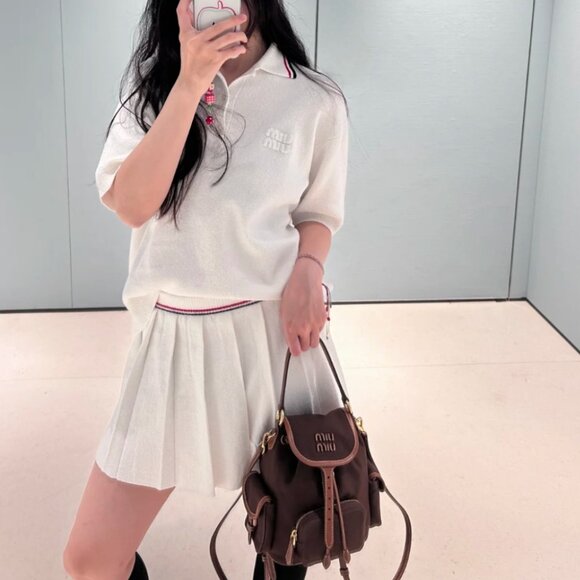 Miu Miu Tops - MIU MIU Off White Cotton Pique Knit Stretch Polo Shirt Sweater Top 38
